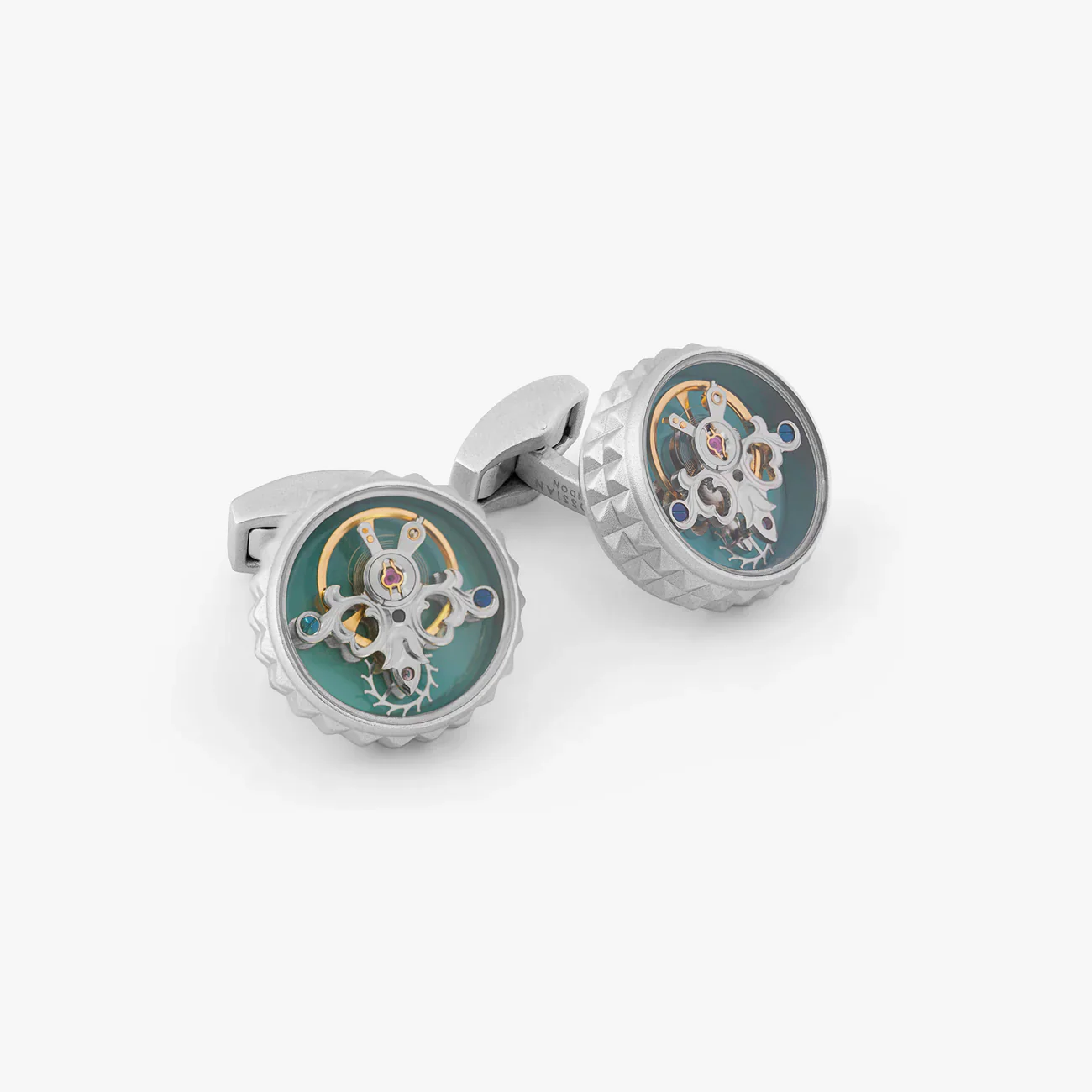 TATEOSSIAN Blue Enamel Palladium Plated Diamond Giza Tourbillon Cufflinks CF1253 - Image 2