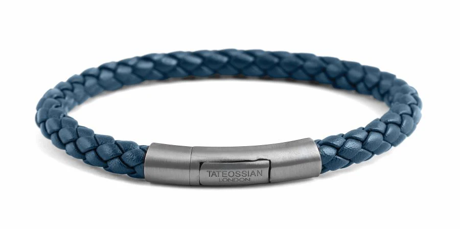 TATEOSSIAN Charles bracelet in Italian navy leather with sterling silver BR7261 L