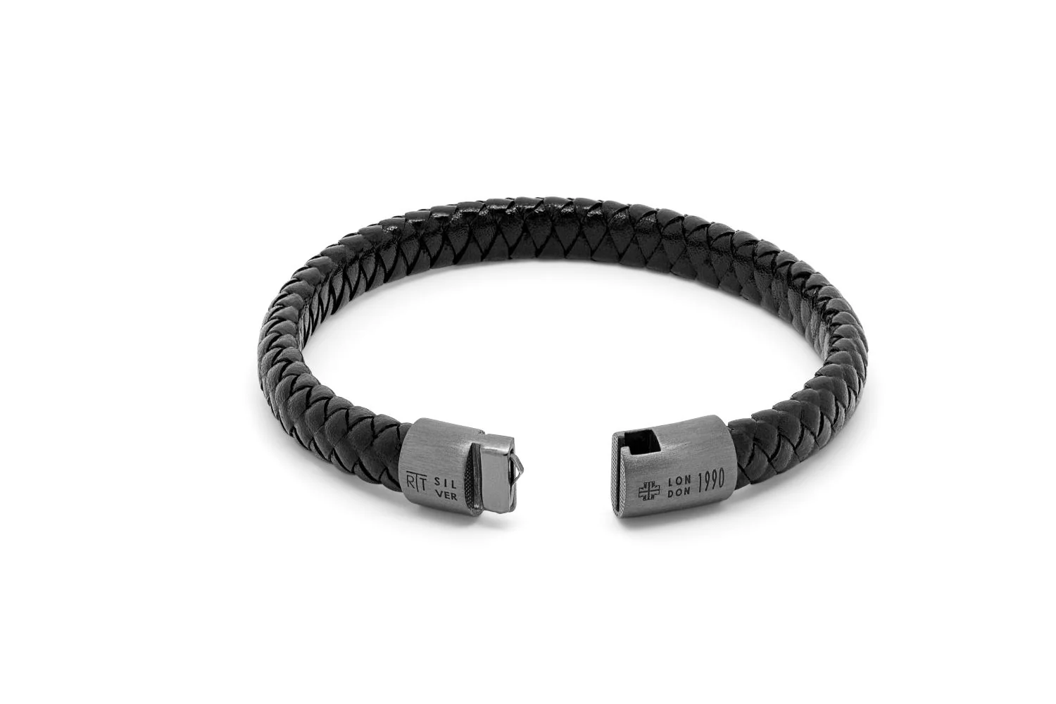 Cobra Sontuoso bracelet in Italian black leather with black rhodium plated sterling silver - Image 2