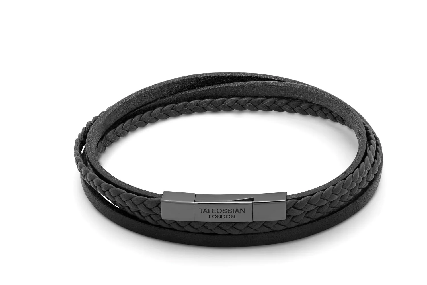 Fettuccine Multi-Strand bracelet in Italian black leather