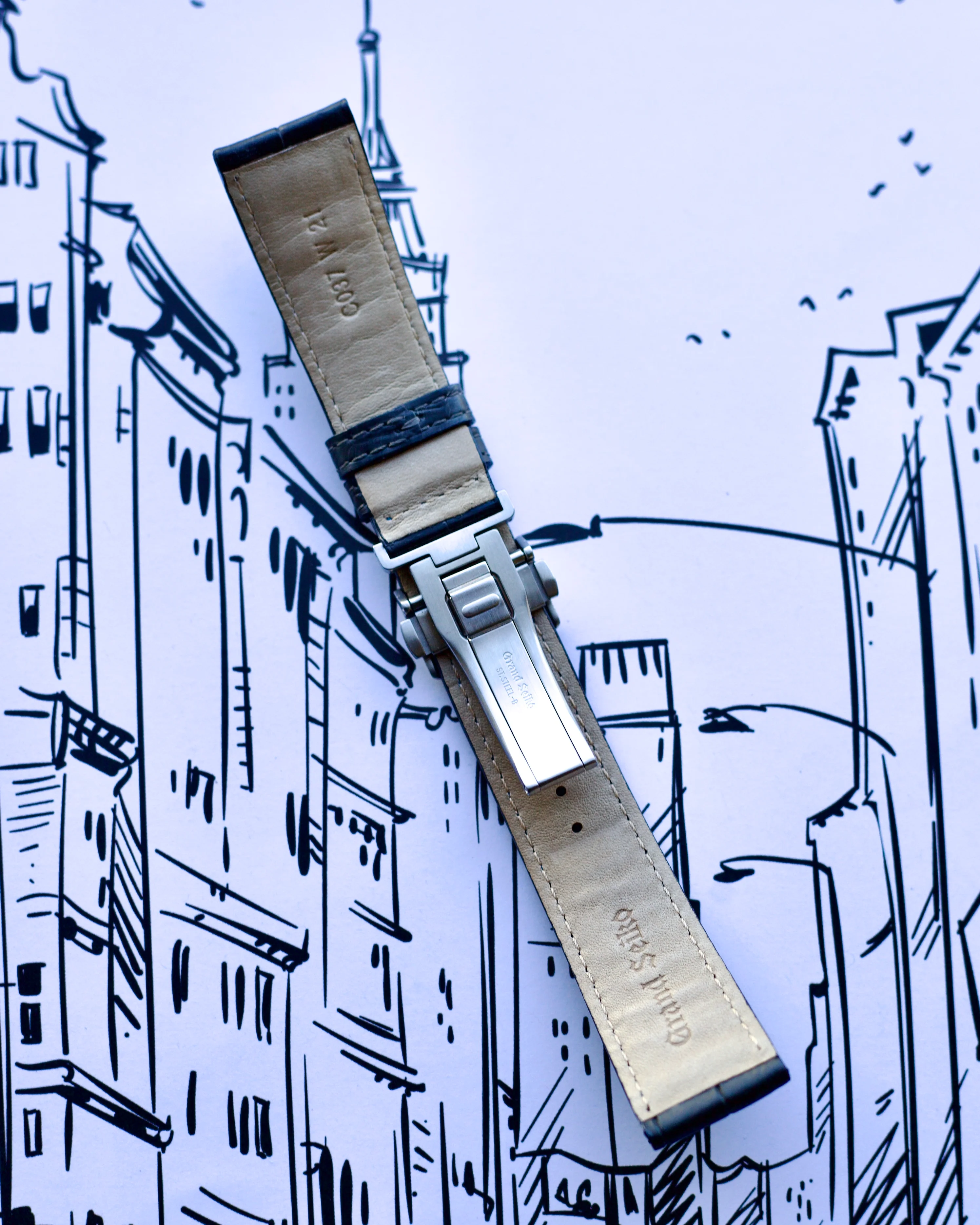 Grand Seiko Gray with Blue stitching Crocodile Strap 21mm x 18mm - Image 2