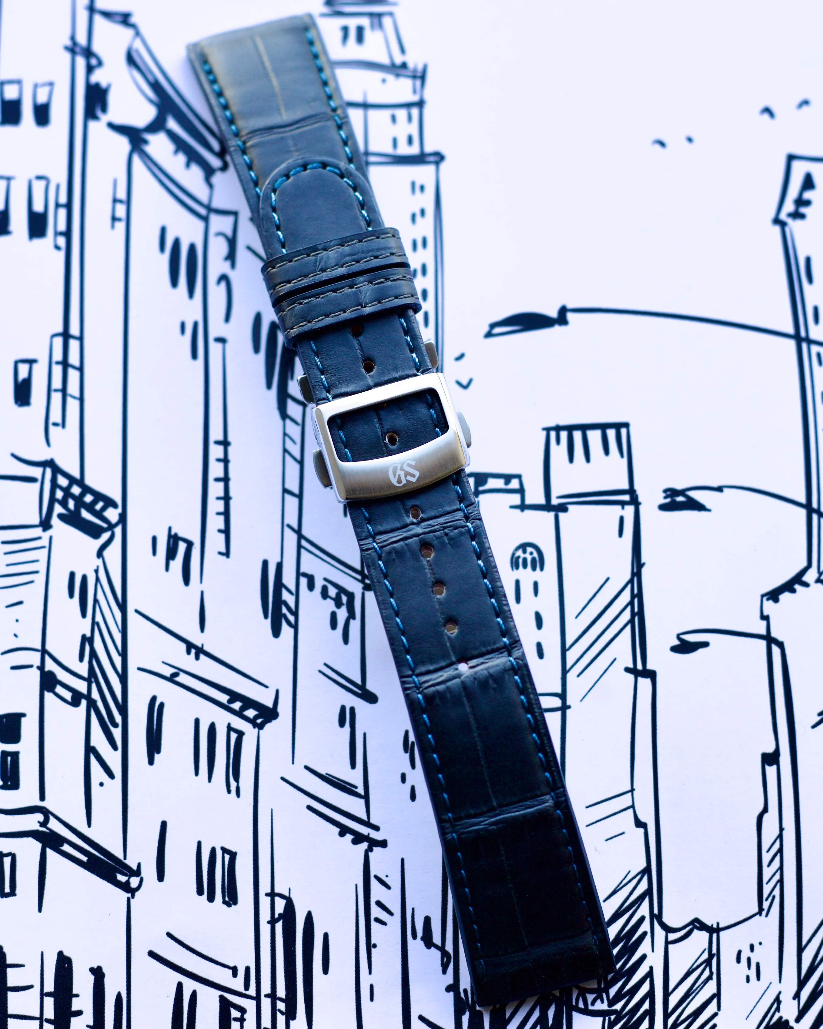 Grand Seiko Gray with Blue stitching Crocodile Strap 21mm x 18mm - Image 3