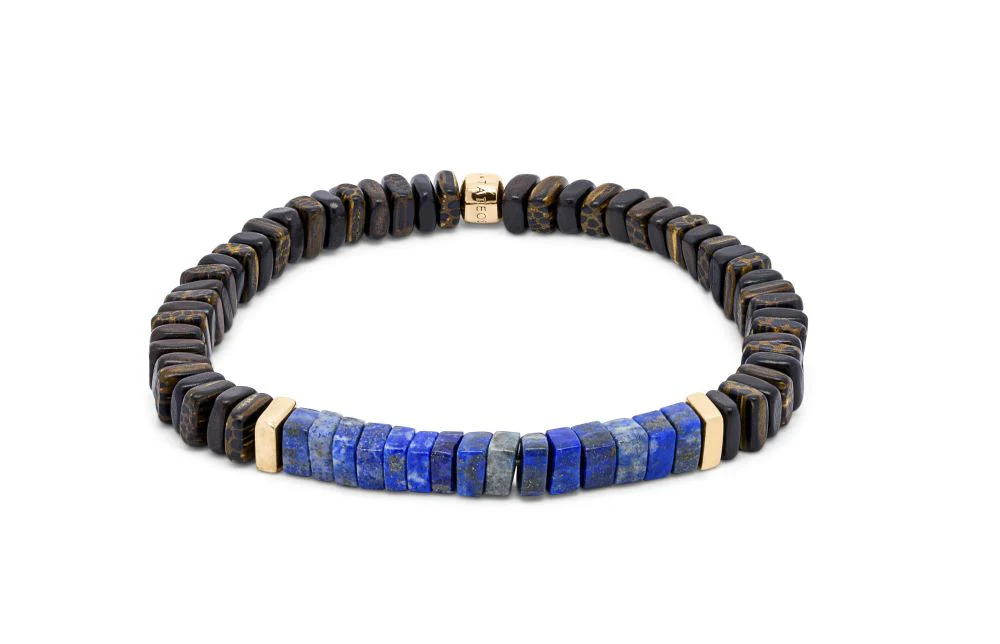 Legno bracelet in lapis, palm and ebony wood with rose gold plated sterling silver