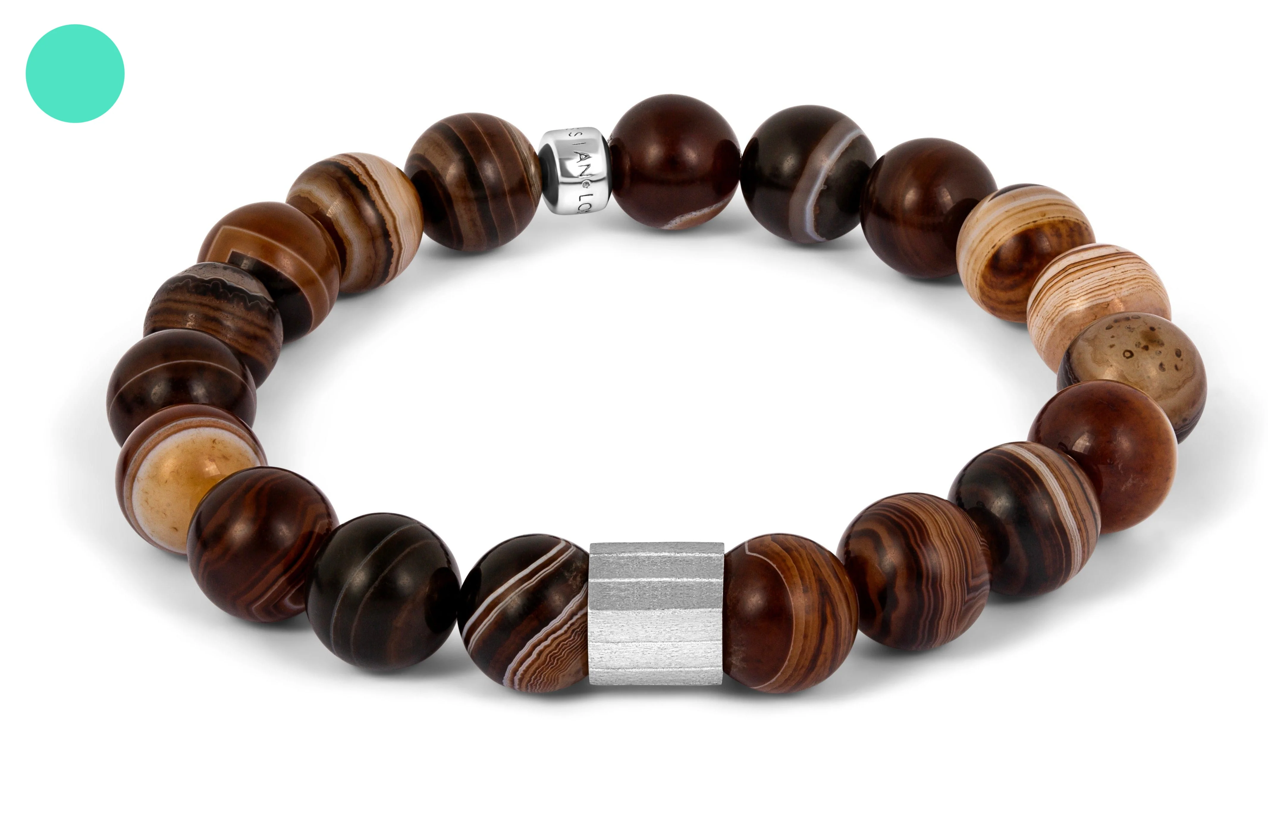 TATEOSSIAN Maxi Pop Beaded Bracelet in Rhodium Silver with Brown Striped Agate BR3847 M