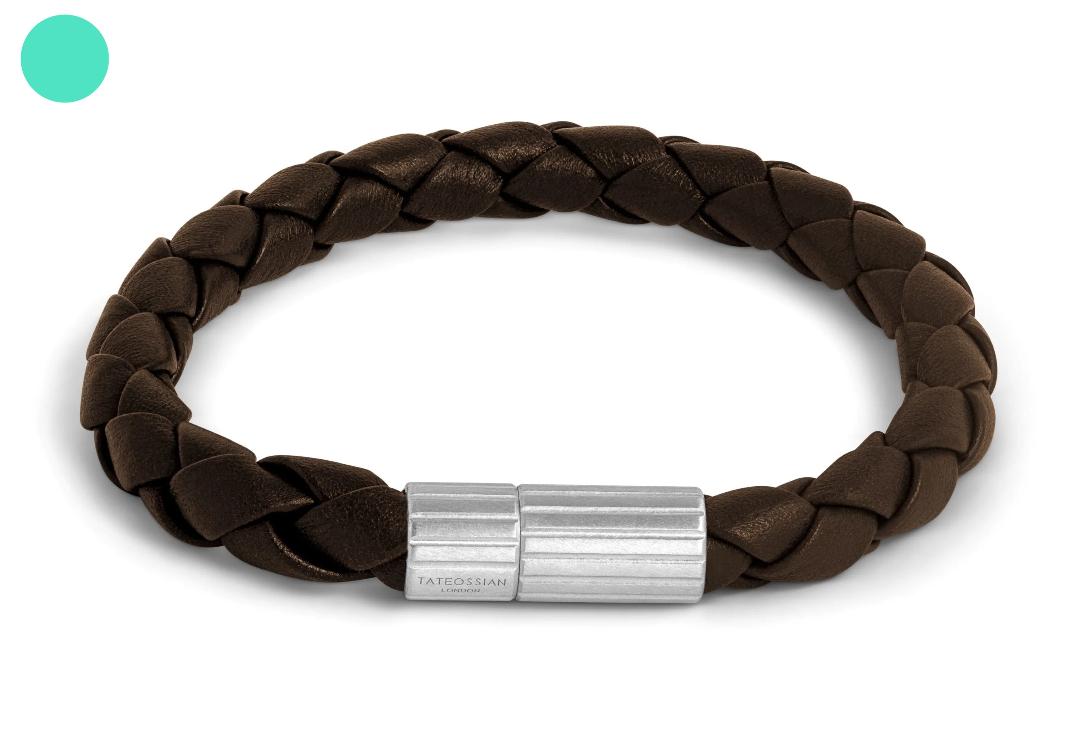 TATEOSSIAN MAXI POP PELLE BROWN LEATHER BRACELET IN RHODIUM SILVER BR3889 M