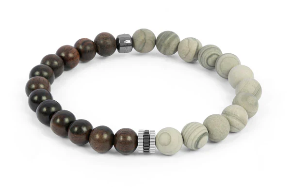 TATEOSSIAN Nature bracelet with ebony wood and grey jasper in rhodium plated silver BR2177 L