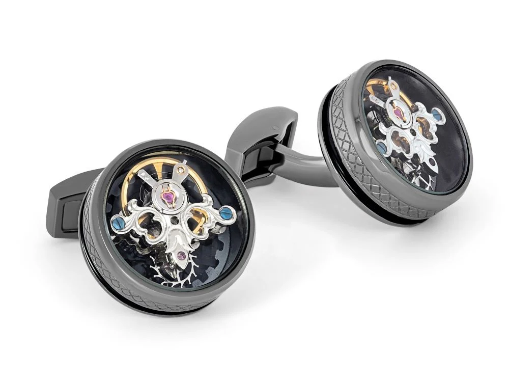 Single Tourbillon Gear Cufflinks in Gunmetal and Black Enamel REF CL8019