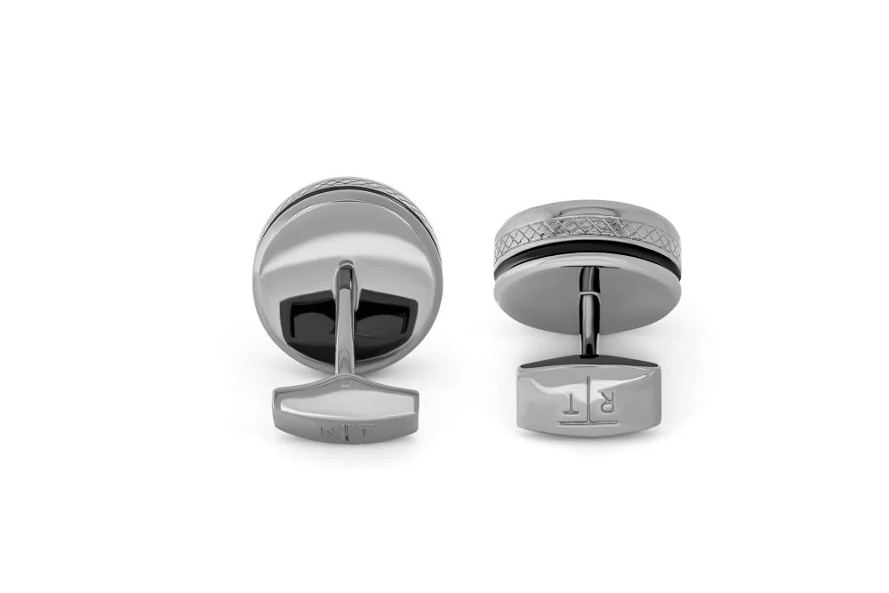 Single Tourbillon Gear Cufflinks in Gunmetal and Black Enamel REF CL8019 - Image 3