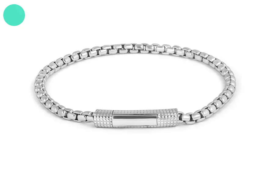 TATEOSSIAN Giza Click Box Chain Bracelet in Rhodium Silver - 4mm BR3881 L