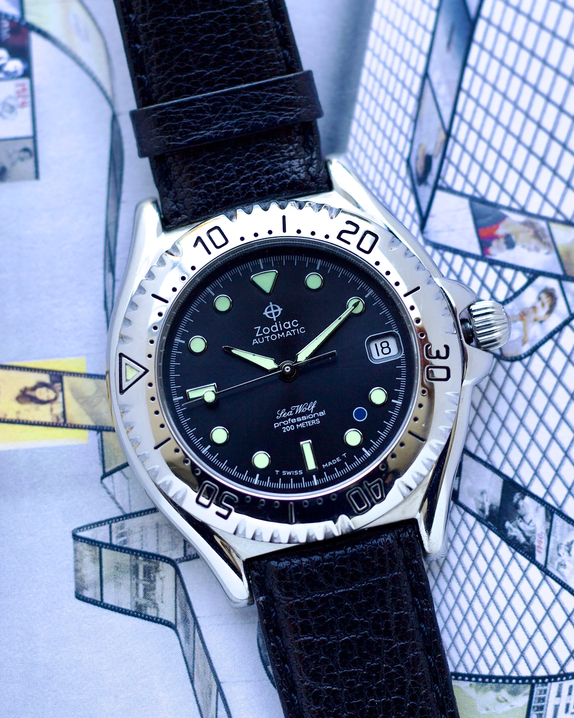 1990's ZODIAC VINTAGE SEA WOLF BLUE POINT BLUE DOT 506.55.45 38mm